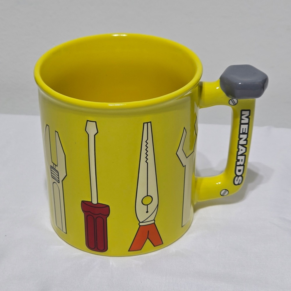 Menards Tool Graphic Coffee Mug Yellow Novelty Bolt Handle DIY Style